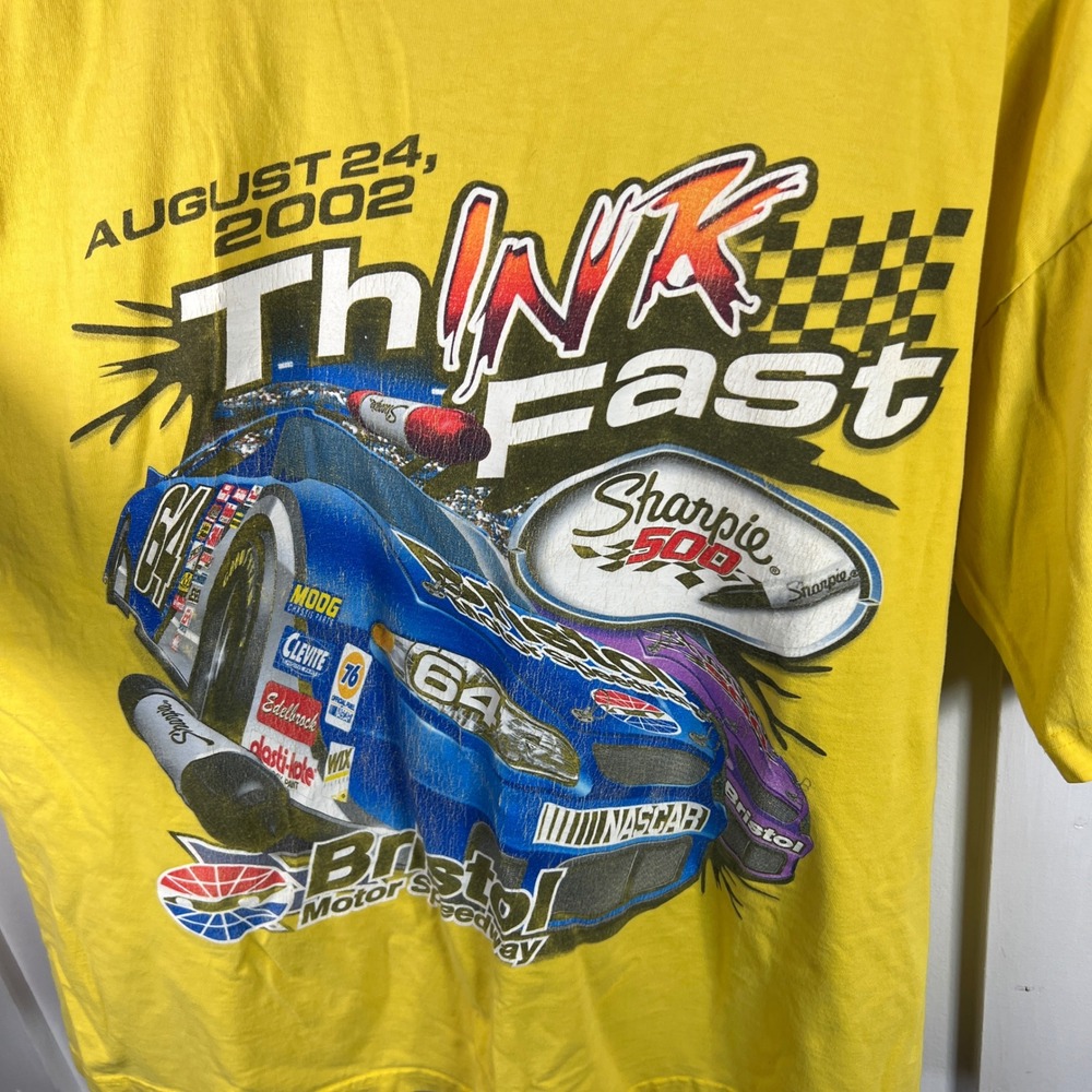 Vintage 2002 Bristol Motor Speedway Sharpie 500 Nascar Racing T-Shirt XL Yellow